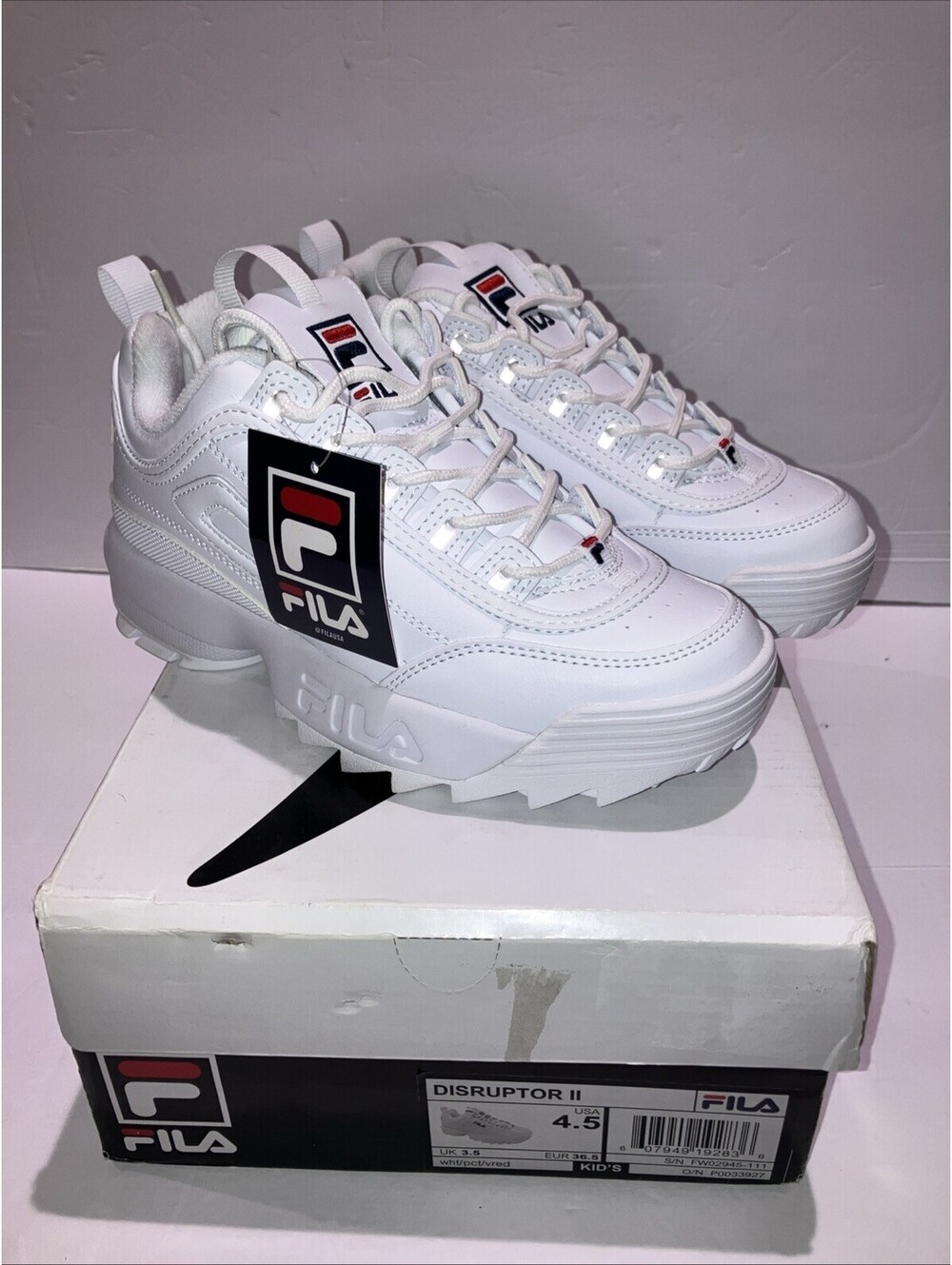 Fila Disruptor 2 Sneakers Youth Kids Size 4.5 White FW02945-111 NEW
